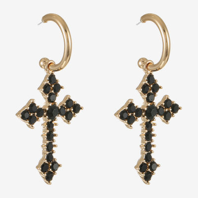 Bijoux Bar Womens Black Glass Cross Hypoallergenic Drop Earrings