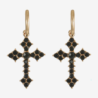 Bijoux Bar Womens Black Glass Cross Hypoallergenic Drop Earrings