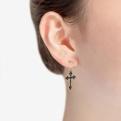 Bijoux Bar Womens Black Glass Cross Hypoallergenic Drop Earrings
