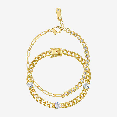 Rebecca Minkoff Diamond Accent Womens 14k Gold Over Brass 7.5 Inch Solid Curb Chain Bracelet In Gray