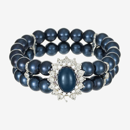 Monet Jewelry Womens Glass Simulated Pearl Round Stretch Bracelet In Blue