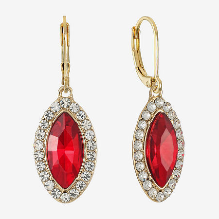 Monet Jewelry Womens Red Glass Marquise Drop Earrings In Gold
