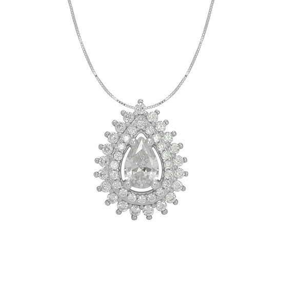 DiamonArt® Womens White Cubic Zirconia Sterling Silver Pear Pendant Necklace