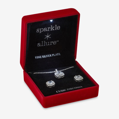 Sparkle Allure Light Up Box 2-pc. Cubic Zirconia Pure Silver Over Brass Square Jewelry Set