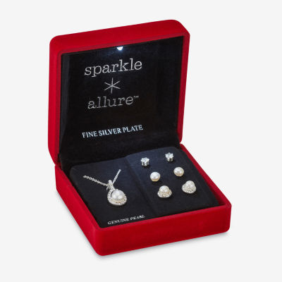 Sparkle Allure Light Up Box Womens Cubic Zirconia Pure Silver Over Brass Pear 4-pc. Jewelry Set