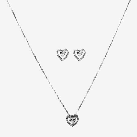 Sparkle Allure Light Up Box Womens Cubic Zirconia Pure Silver Over Brass Heart 2-pc. Jewelry Set, One Size, Silver