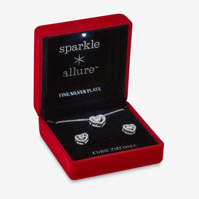 Sparkle Allure Light Up Box -pc. Cubic Zirconia Pure Silver Over Brass Heart Jewelry Set