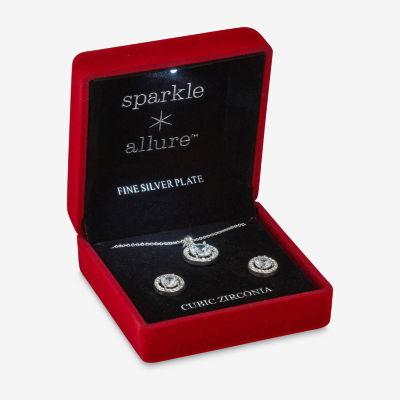 Sparkle Allure Light Up Box Womens Cubic Zirconia Pure Silver Over Brass Round 2-pc. Jewelry Set