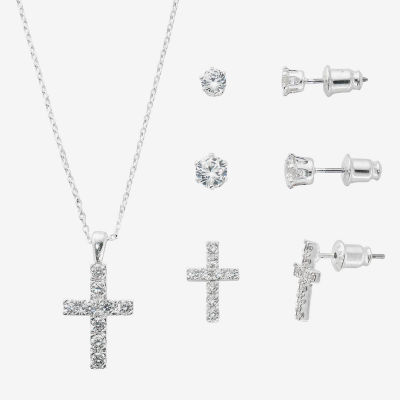 Sparkle Allure Light Up Box 4-pc. Cubic Zirconia Pure Silver Over Brass Cross Jewelry Set