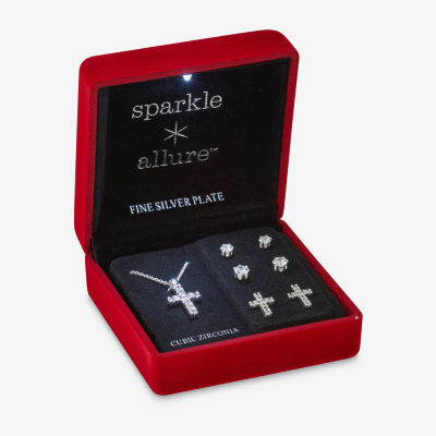 Sparkle Allure Light Up Box 4-pc. Cubic Zirconia Pure Silver Over Brass Cross Jewelry Set