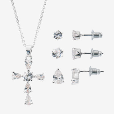 Sparkle Allure Light Up Box 4-pc. Cubic Zirconia Pure Silver Over Brass Cross Jewelry Set