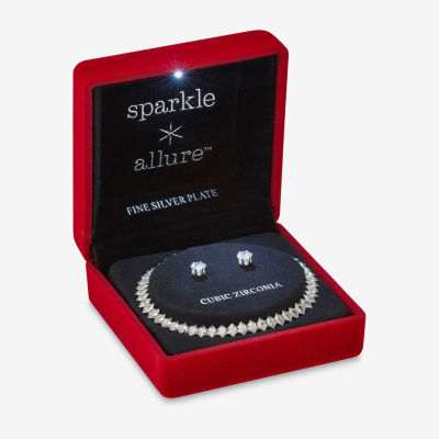 Sparkle Allure Light Up Box 2-pc. Cubic Zirconia Pure Silver Over Brass Oval Round Jewelry Set