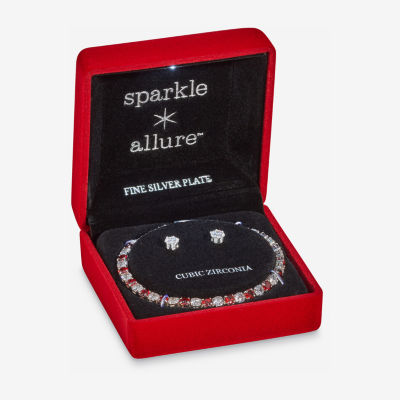 Sparkle Allure Light Up Box Womens Cubic Zirconia Pure Silver Over Brass Round 2-pc. Jewelry Set