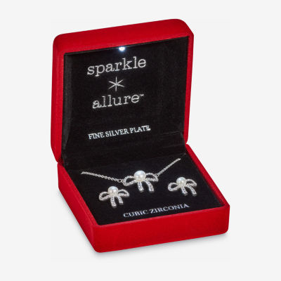 Sparkle Allure Light Up Box 2-pc. Cubic Zirconia Pure Silver Over Brass Bow Jewelry Set
