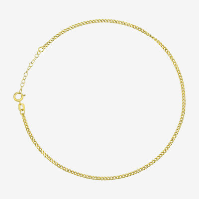 Womens 10K Gold 9 Inch Hollow Curb Ankle Bracelet