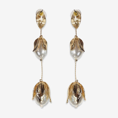 Bijoux Bar Metal Petal Linear Simulated Pearl Drop Earrings