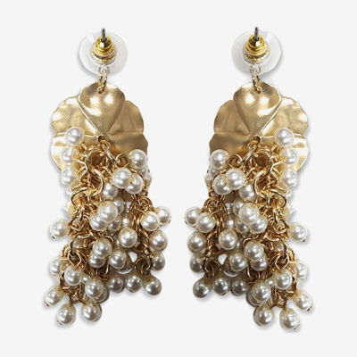 Bijoux Bar Gold Tone Simulated Pearl Flower Drop Earrings