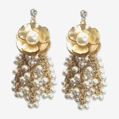 Bijoux Bar Gold Tone Simulated Pearl Flower Drop Earrings