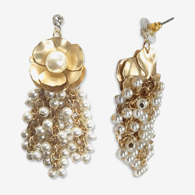 Bijoux Bar Gold Tone Simulated Pearl Flower Drop Earrings