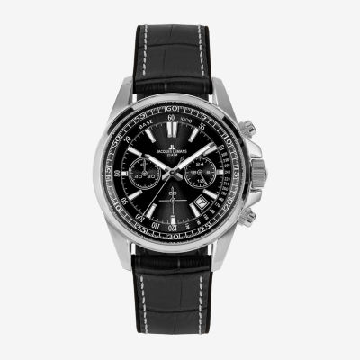 Jacques Lemans Mens Black Leather Strap Watch Wjl0027606