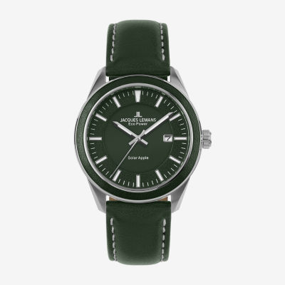 Jacques Lemans Mens Automatic Green Leather Strap Watch Wjl0027703