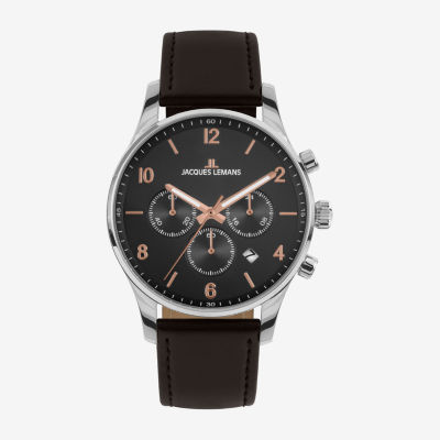 Jacques Lemans Mens Black Leather Strap Watch Wjl0027901