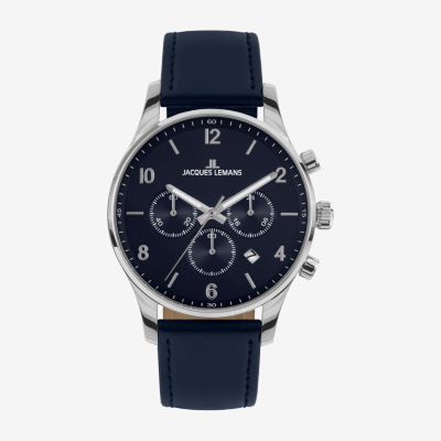 Jacques Lemans Mens Blue Leather Strap Watch Wjl0027902