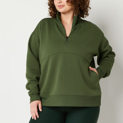 Xersion Womens Long Sleeve Quarter-Zip Pullover Plus