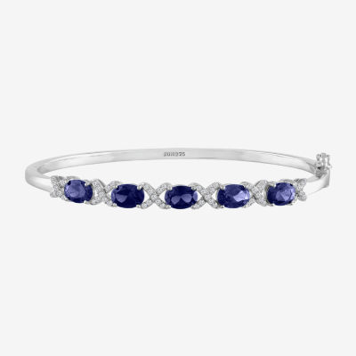 Womens Lab Created Blue Sapphire Sterling Silver Bangle Bracelet