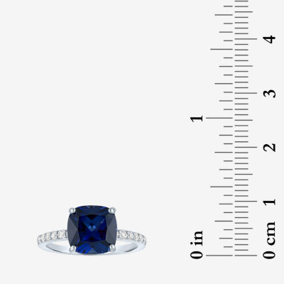 Womens Lab Created Blue Sapphire Sterling Silver Side Stone Solitaire Cocktail Ring