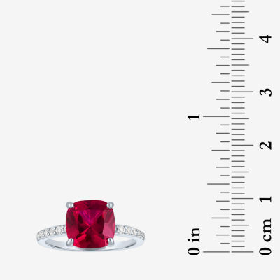 Womens Lab Created Red Ruby Sterling Silver Side Stone Solitaire Cocktail Ring