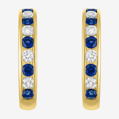 Lab Created Blue Sapphire 14K Gold Over Silver 20mm Hoop Earrings