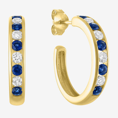 Lab Created Blue Sapphire 14K Gold Over Silver 20mm Hoop Earrings