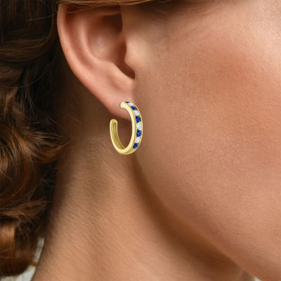 Lab Created Blue Sapphire 14K Gold Over Silver 20mm Hoop Earrings