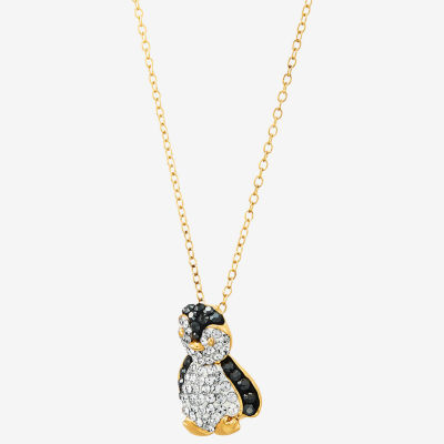 Penguin Womens Black Crystal 18K Gold Over Silver Pendant Necklace