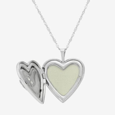 Womens Crystal Sterling Silver Angel Heart Locket Necklace