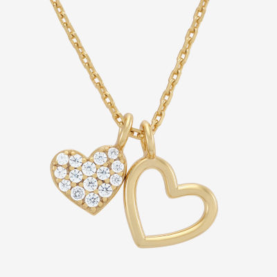 Womens Crystal 14K Gold Over Silver Heart Pendant Necklace