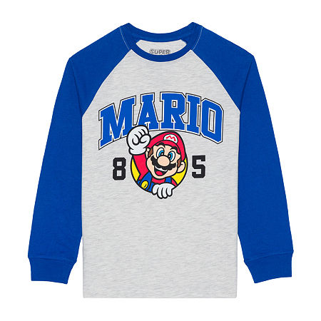 Little & Big Boys Crew Neck Long Sleeve Super Mario Graphic T-Shirt, Medium (10-12), Beige