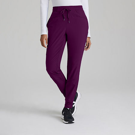 Barco One Bop513 Boost 3-Pocket Mid-Rise Jogger Womens Petite Scrub Pants, Petite Large, Purple