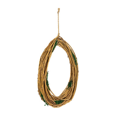 Grapevine  Twig and Moss Egg-Shaped Artificial Spring Wreath  11-Inch