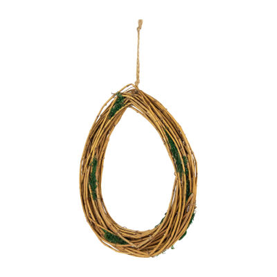 Grapevine  Twig and Moss Egg-Shaped Artificial Spring Wreath  11-Inch