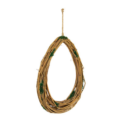 Natural Grapevine and Twig Oval Spring Wreath with Moss  15.5-Inch  Unlit