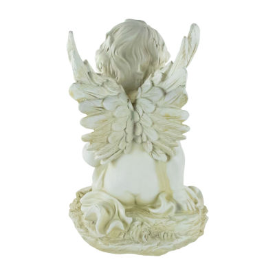 11.5'' Ivory Sitting Cherub Angel with Book Outdoor Patio Garden Statue