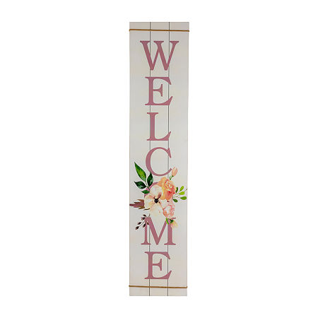 Northlight 39.25in Floral Welcome Porch Sign, One Size, White