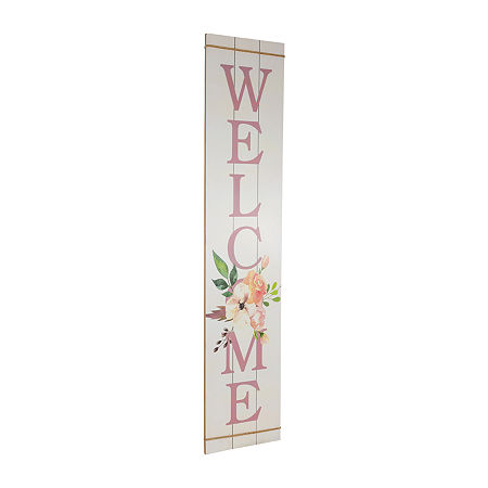 Northlight 39.25in Floral Welcome Porch Sign, One Size, White