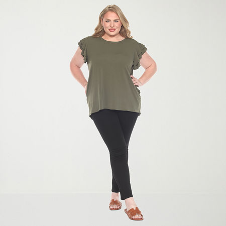 White Mark Plus Womens Round Neck Short Sleeve Tunic Top In Green