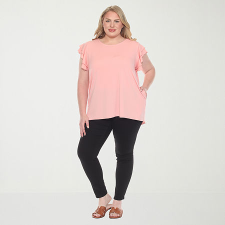 White Mark Plus Womens Round Neck Short Sleeve Tunic Top In Pink