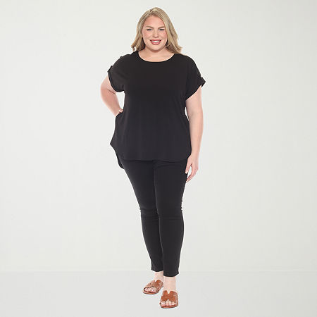 White Mark Plus Womens Round Neck Short Sleeve Tunic Top In Black