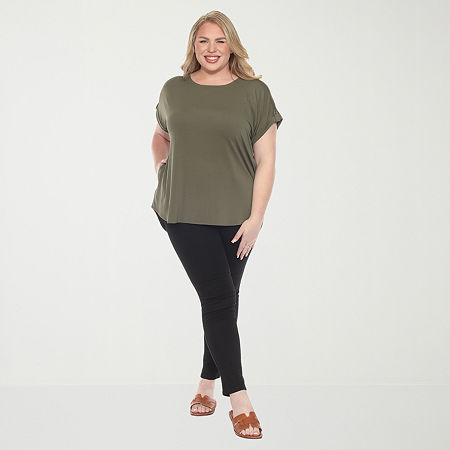 White Mark Plus Womens Round Neck Short Sleeve Tunic Top In Green