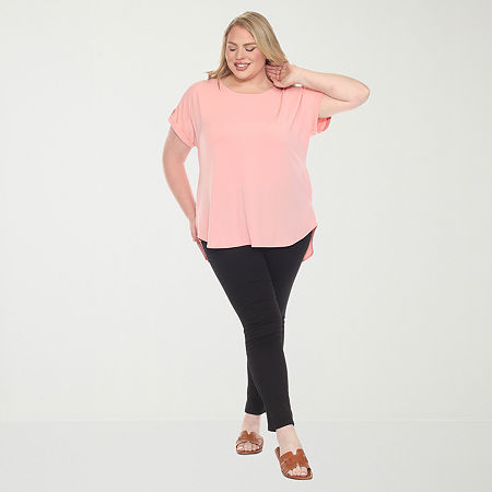 White Mark Plus Womens Round Neck Short Sleeve Tunic Top In Pink